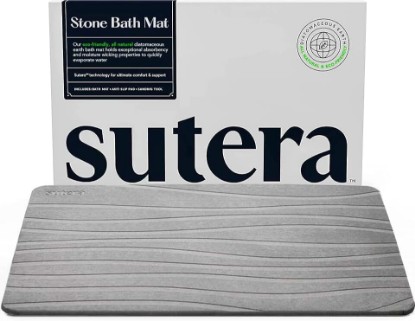 Picture of Stone Bath Mat for Bathroom, Dries in Seconds - Diatomaceous Earth, Gray | Super absorbent, quick-drying & easy to clean. Natural material that lasts — restores with light sanding.