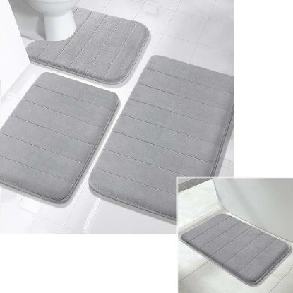 Picture of Yimobra Memory Foam Bath Mat Set, Bathroom Rugs for 3 Pieces, Toilet Mats, Soft Comfortable, Water Absorption, Non-Slip, Thick, Machine Washable, Easier to Dry for Floor Mats, Gray