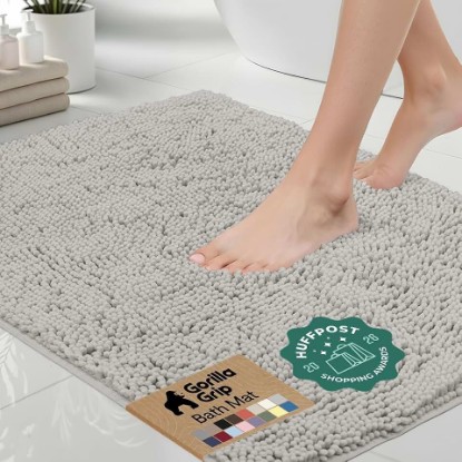 Picture of GORILLA GRIP Bath Rug Mat for Bathroom, Absorbent Chenille 70x24 Light Gray | Soft Thick Quick Dry Microfiber Mats, Rubber Backing, Machine Washable Tub and Shower Floor Rugs, Home Decor Essentials