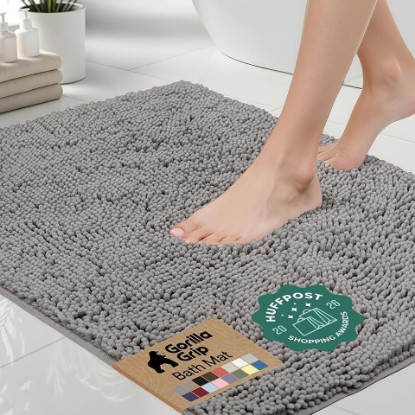 Picture of GORILLA GRIP Bath Rug Mat for Bathroom, Absorbent Chenille, 70x24 Gray | Soft Thick Quick Dry Microfiber Mats, Rubber Backing, Machine Washable Tub and Shower Floor Rugs, Home Decor Essentials