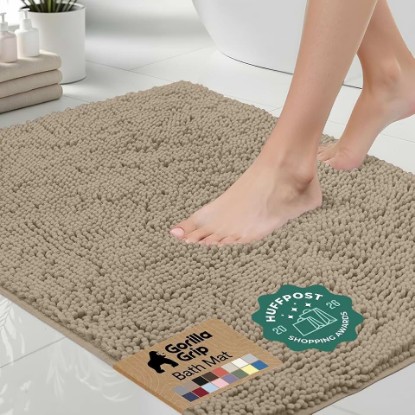 Picture of GORILLA GRIP Bath Rug Mat for Bathroom, Absorbent Chenille 70x24 Gray Beige | Soft Thick Quick Dry Microfiber Mats, Rubber Backing, Machine Washable Tub and Shower Floor Rugs, Home Decor Essentials