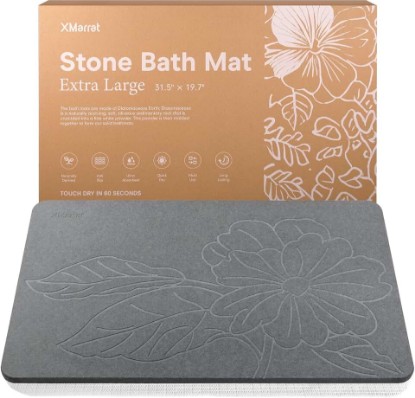 Picture of Extra Large Diatomaceous Earth Stone Bath Mat, 31.5"x19.7" | Super Absorbent, Premium Fast-Drying Diatomite Bathmats, Non-Slip Base, Easy Clean for Shower Floor & Bathroom (Dark Gray)