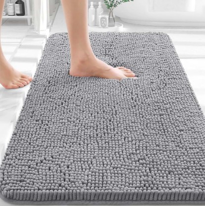 Picture of OLANLY Bathroom Rugs 30x20, Extra Soft Absorbent Chenille Bath Rugs | Grey, Quick-Drying Rubber Backing, Machine Washable Bath Mat for Bathroom Floor, Tub and Shower, Home Decor Accessories OEKO-TEX STANDARD 100