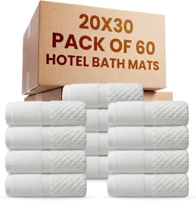 Picture of belem 60 Pack White Hotel Bath Mats Bulk 20x30 – 5 Dozen Wholesale Cotton Blend Economy White Bath Mat – Highly Absorbent, Quick Drying & Machine Washable (7 lbs/Dozen)