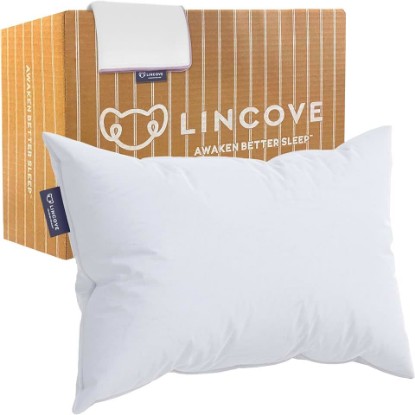 Picture of Lincove Recreation Sleeping Pillow – Filled with Imported Premium Down – 600 Fill Power, 400 Thread Count Pillow Shell, Standard - Medium, 1 Pack