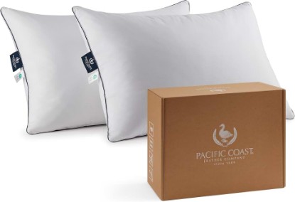 Picture of Pacific Coast Goose Feather and Down Bed Pillows Standard Size Set of 2, Hotel Pillow for Sleeping, Downproof, Soft, Fluffy, 100% Cotton Shell OEKO-TEX STANDARD 100