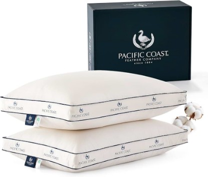 Picture of Pacific Coast Goose Feather and Down Bed Pillows for Side and Back Sleepers, King Size Set of 2, 100% Organic Cotton Fabric, Firm Pillows, Gusseted Pillows of Hotel Collection OEKO-TEX STANDARD 100