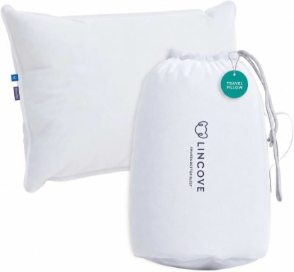 Picture of Lincove Canadian Down Feather Travel Pillow - Luxury Pillows to Support Head, Neck, While Sleeping on Airplanes, Cars, Hotels & Home - Comfortable Vacation Sleeping Essential, 13"x18"