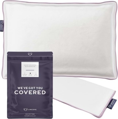 Picture of Lincove 100% Cotton Sateen Pillow Protector Cover - Zipper Pillow Cover - 500 Thread Count Luxury Cotton - Zippered Dust Pillow Protector, Bed Pillow Case, Queen, 20”x30”