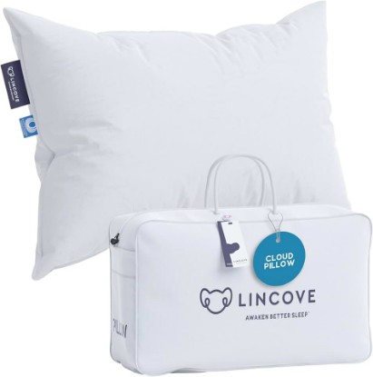 Picture of Lincove Cloud Natural Canadian Down Pillow, White Luxury Sleeping Pillow - 625 Fill Power, 500 Thread Count Cotton Shell, Made in Canada, King - Firm, 1 Pack