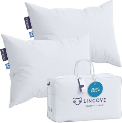 Picture of Lincove Cloud Natural Canadian Down Pillow, White Luxury Sleeping Pillow - 625 Fill Power, 100% Cotton Shell, 500 Thread Count, Made in Canada, King - Soft, 2 Pack