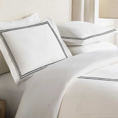 Picture of Lincove 100% Cotton Full Size Duvet Cover - 400 Thread Count Soft White Duvet Cover with 2 Pillow Shams and 1 Fitted Sheet - Tropez Style Comforter Cover with Button Closure & Corner Ties - 78" x 90"