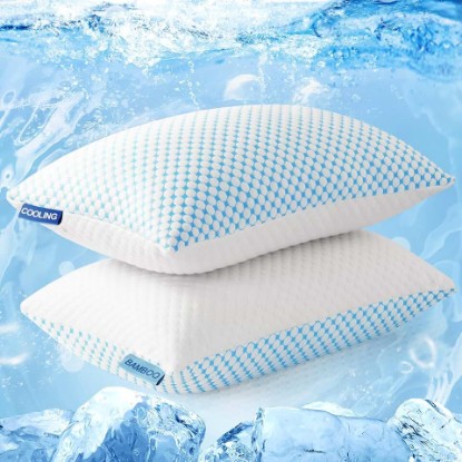 Picture of EASELAND Cooling Queen Size Firm Pillows, Shredded Memory Foam Set of 2 | Adjustable Fill with Removable Cover for Hot Sleepers, Cool Bed Support Pillow for Side Back Stomach Sleepers OEKO-TEX STANDARD 100