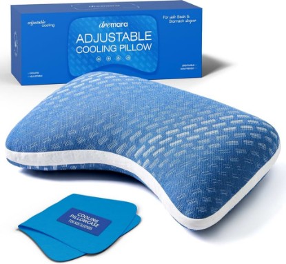 Picture of Dreamara Side Sleeper Pillow, Cooling Crescent Memory Foam Std Pillow 1PK | Extra Pillowcase, Ergonomic Curved Gusset Design for Adults, Adjustable Loft, Shredded Memory Foam, Neck Support