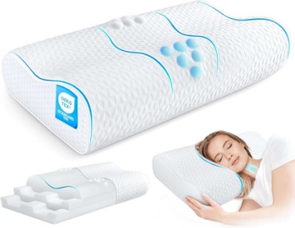Picture of Cervical Neck Pillow for Pain Relief- Queen Size Adjustable Cooling Pillow for Sleeping, Memory Foam Pillows for Neck Shoulder, Ergonomic Contour Bed Pillow for Side, Stomach & Back Sleepers OEKO-TEX STANDARD 100
