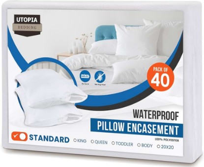 Picture of Utopia Bedding Premium 100% Waterproof Pillow Protectors with Zipper Standard Size (Set of 40), Bed Bug and Dust Mite Proof Zippered Pillow Covers, Pillow Encasement Cases, White