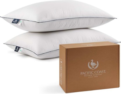 Picture of Pacific Coast Bed Pillows for Side and Back Sleepers, Feather and Down Hotel Pillows with 100% Cotton Shell, Medium Supportive, Downproof, King Size 2 Pack OEKO-TEX STANDARD 100