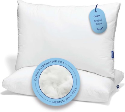 Picture of Casper Sleep Original Pillow 2-Pack – King Down-Alternative Bed Pillow | Supports Side, Back & Stomach Sleepers, Neck Pain Relief, Machine Washable, Breathable Cotton Cover