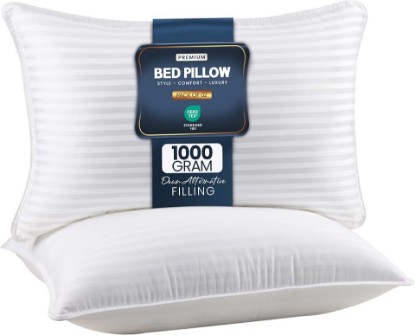 Picture of Utopia Bedding Hotel Bed Pillows for Sleeping, Pillows Queen Size Set of 2 | Down alternative pillows, cooling hotel quality, luxury comfort for back, side & stomach sleepers, Premium Stripes, White OEKO-TEX STANDARD 100
