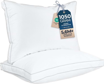 Picture of Utopia Bedding Gusset Bed Pillow, Hotel Pillows Queen Size Set of 2, White | Cotton Blended Down alternative pillows for sleeping, soft fluffy cooling comfort for Back, side & stomach sleepers, 2 pack OEKO-TEX STANDARD 100