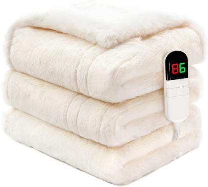 Picture of Premium Heated Throw Blanket 50"×60" Ultra Soft Electric Blanket(Beige) | with 8 Heating Levels,Cosy Plush Fast Heating Faux Rabbit Fur Blanket for Bed & Couch - Auto Shut Off,Machine Washable