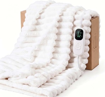 Picture of IUUI Heated Twin(62" x 84") Blanket, Ultrasoft 3D Striped Electric Blanket | Extra-long 2.7m (8.86ft) Detachable Controller,6 Heat Levels,1-10H Auto Off Timer,Overheat Protection,Machine Washable OEKO-TEX STANDARD 100
