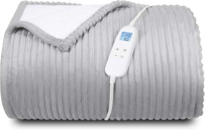 Picture of Electric Heated Blanket Queen Size 84" x 90" | 6 Heating Levels & 8h Auto Timer | Full Body Fast Heating and Ultra Soft Flannel, Machine Washable Bed Sofa Home Office Use, Light Grey Global Recycled Standard