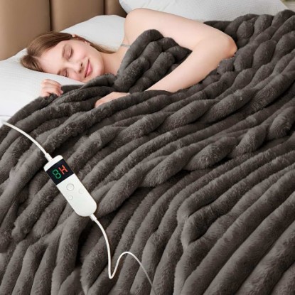Picture of Heated Blanket Electric Thick Striped Flannel Heating Blanket