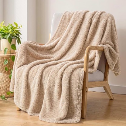 Picture of Exclusivo Mezcla Soft Plush Fleece Throws Blanket for Couch Sofa Bedroom | Lightweight Fuzzy Fluffy Blanket for All Seasons, Cozy Velvet Throws for Women Men, Machine Washable, 50"x60", Camel OEKO-TEX STANDARD 100