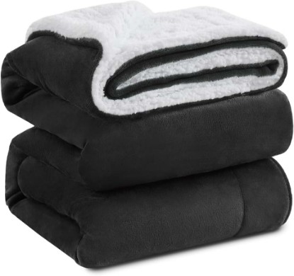 Picture of KAWAHOME Sherpa Fleece Queen Size Blanket for Bed, Extra Warm Heavy Thick | 500GSM Super Soft Large Plush Blankets for Winter, Birthday Gift for Adult Men Women, 90" X 90" Dark Grey