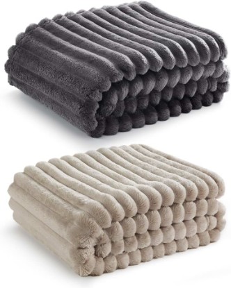 Picture of Bedsure Fleece Blanket Throw Size (Dark Grey & Beige)