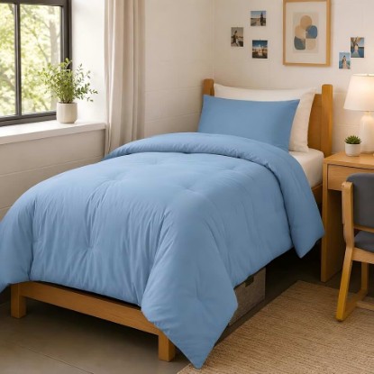 Picture of weigelia Dusty Blue Comforter Set Twin, All Season Lightweight Bedding Set | Soft Microfiber Twin Comforter Set, Machine Washable, Solid Color Bed Set (1 Comforter, 1 Pillowcase) OEKO-TEX STANDARD 100