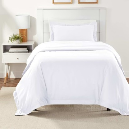 Picture of Amazon Basics Lightweight 2-Piece Microfiber Duvet Cover Set with Zipper Closure, Twin/Twin XL, Bright White OEKO-TEX MADE IN GREEN
