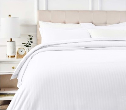 Picture of Amazon Basics Brushed Microfiber 3-Piece Duvet Cover Set, King, Bright White, Striped OEKO-TEX MADE IN GREEN