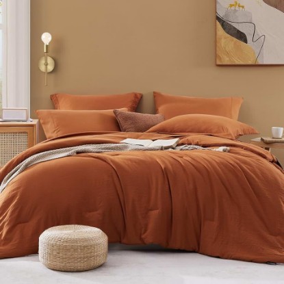 Picture of Queen Comforter Set-7 Pieces Soft Prewashed Bed in a Bag Queen Bedding Sets | All Season Comforter with Sheets, Pillow Shams & Pillowcases,Burnt Orange OEKO-TEX STANDARD 100