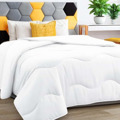 Picture of MEELUS Lightweight Comforter Cooling White, All Season Duvet Insert | Breathable Queen Size Summer Bedding, Soft Microfiber Cool Down Alternative Quilt With Corner Tabs, 88x88 inch OEKO-TEX STANDARD 100