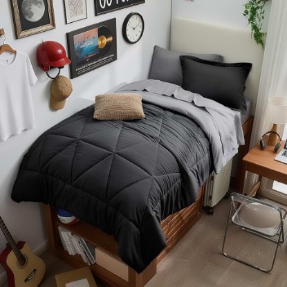 Picture of BEDELITE Twin XL Comforter Set 5 Pieces, Reversible Black Bed in A Bag | Soft All Season Down-Alternative Comforter, Sheets, Pillowcases & Shams, OEKO-TEX Certified Bedding for Drom Room, College OEKO-TEX STANDARD 100