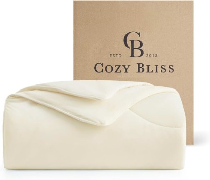 Picture of Cozy Bliss Cooling Comforter King Size, Reversible Lightweight Cooling Blankets for Hot Sleepers and Night Sweats, Q-Max>0.45 Soft Breathable Silky Smooth Summer Comforter, Snow Ivory, 106"x90" OEKO-TEX STANDARD 100