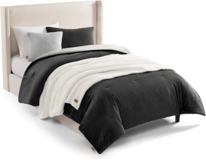 Picture of UGG Remina Twin Comforter Set, Dorm Bed in a Bag, 4-Piece, Charcoal Grey | Fits Twin & Twin XL Beds, Bed in a Bag Includes 1 Blanket, 1 Sham, 1 Pillow & 1 Reversible Comforter, Soft & Cozy, Washable OEKO-TEX STANDARD 100