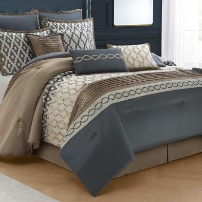 Picture of California King Comforter Set, Grey Brown, 10 Piece Bed in a Bag for All Seasons, Luxury Extreme Comfort Bedding Sets with Bedskirt, Pillow Shams, Euro Shams and Decor Pillows OEKO-TEX STANDARD 100