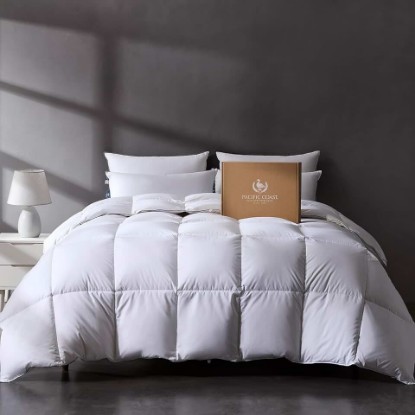 Picture of Pacific Coast Luxury White Goose Feather Down Fiber Comforter King Size, All Season Hotel Collection Duvet Insert, Ultra Soft, Breathable Bedding Comforter with 8 Corner Tabs, 106x90 Inch White OEKO-TEX STANDARD 100
