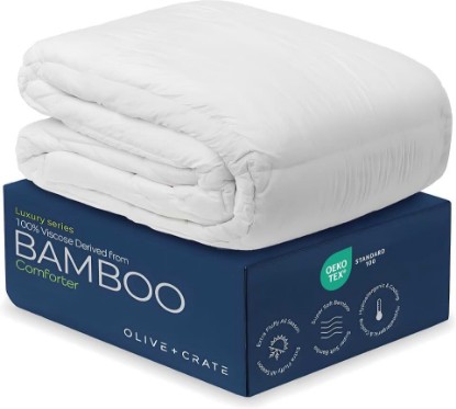 Picture of Olive + Crate Bamboo Comforter - Queen Size Duvet Insert, 88"x90" | 100% Bamboo Viscose Outer Cover, Breathable Down Alternative Comforter, Hypoallergenic, All Seasons Plush Design - White OEKO-TEX STANDARD 100