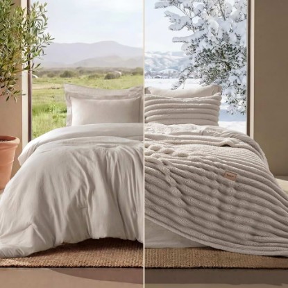 Picture of Bedsure Gentlesoft 2-in-1 California King Comforter Set and Detachable Fluffy Blanket, Beige Bedding Set for All Season Use, Detachable Design for Space Saving (Includes 2 Pillow Shams, 2 Pillowcases) OEKO-TEX STANDARD 100
