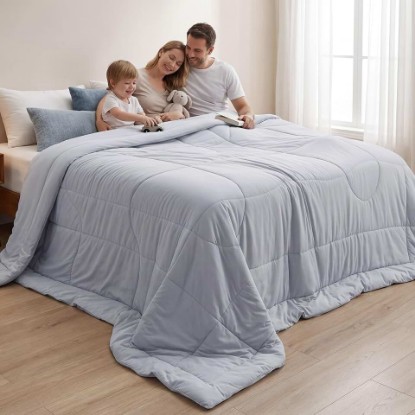 Picture of Bedsure Cooling Comforter Oversize King - Cooling Blankets for Hot Sleepers, Lightweight Comforter for Summer with Dual-Sided Cool Tech, Soft Breathable Cold Blanket for Sleeping, Grey, 116x98 Inches OEKO-TEX STANDARD 100