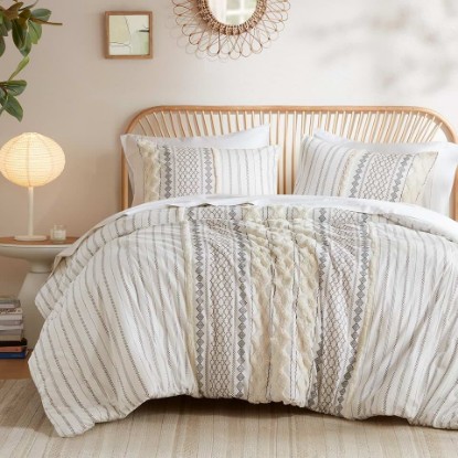 Picture of INK+IVY King Comforter Set, Boho Comforters, Breathable Cotton Bed Set, All Season Modern Chenille Tufted Comforter with Farmhouse Bedding Flare, Gifts for Women, Ivory 3 Piece OEKO-TEX STANDARD 100