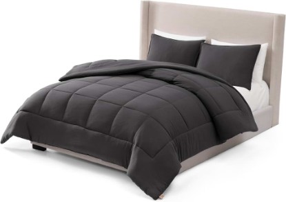 Picture of UGG Leonora Queen Comforter Set, Lightweight, 3-Piece, Charcoal Gray | Down-Alternative Fill, Box-Stitch Construction, OEKO-TEX Compliant, Machine Washable, Fits Full & Queen Beds, 2 Pillow Shams OEKO-TEX STANDARD 100