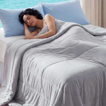 Picture of Bedsure Cooling Comforter Queen Size - Cooling Blankets for Hot Sleepers, Lightweight Comforter for Summer with Dual-Sided Cool Tech, Soft Breathable Cold Blanket for Sleeping, Grey, 88x88 Inches OEKO-TEX STANDARD 100
