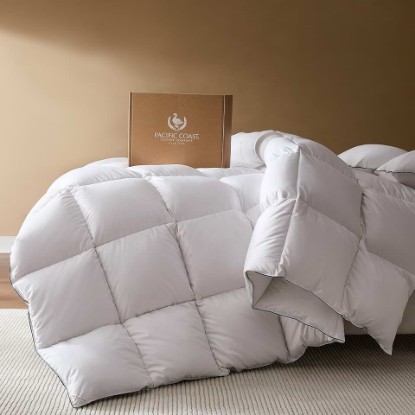 Picture of Pacific Coast Goose Feather Down Fiber Comforters King Size, Extra Fluffy White Duvet Insert, Ultra-Soft, Breathable, All Season Hotel Luxury Bedding Comforters, 8 Corner & Center Loops (106"x90") OEKO-TEX STANDARD 100