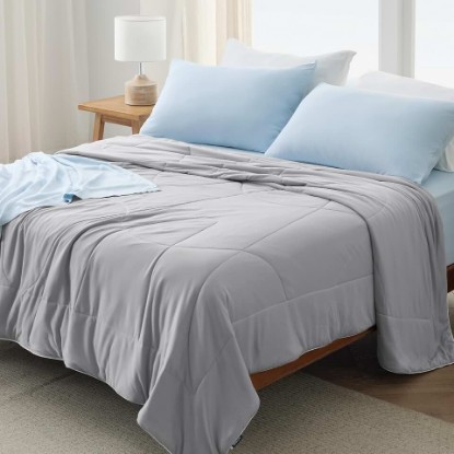 Picture of Bedsure Cooling Comforter Queen Size - GentleSoft Moisture Wicking Cooling Blanket for Hot Sleepers, Breathable Lightweight Duvet Insert, Dual-Sided Summer Blanket, Gray, 88x88 Inches OEKO-TEX STANDARD 100