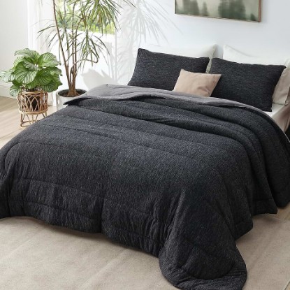 Picture of Bedsure Cooling Comforter Queen Size Charcoal Black, Reversible Comforter for Hot Sleepers & Night Sweats All Season, 3 Pieces, 1 Soft Comforter (88"x88") and 2 Pillow Cases (20"x26") OEKO-TEX STANDARD 100